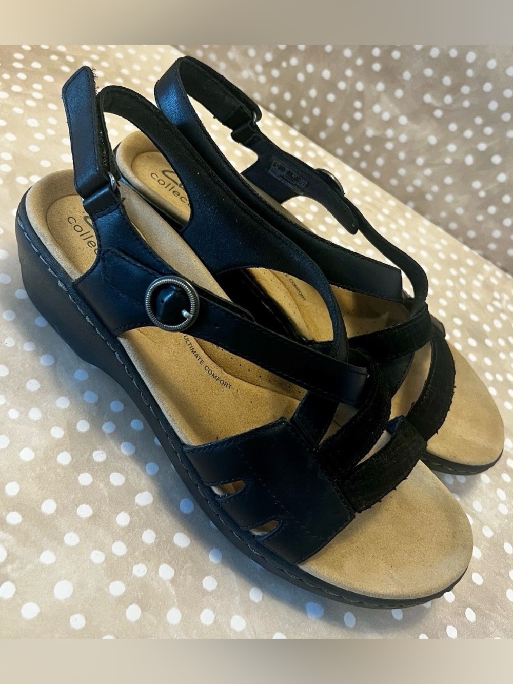Clark’s comfort Collection Merliah Bonita Strappy sandals Black Leather Sz 9 NEW